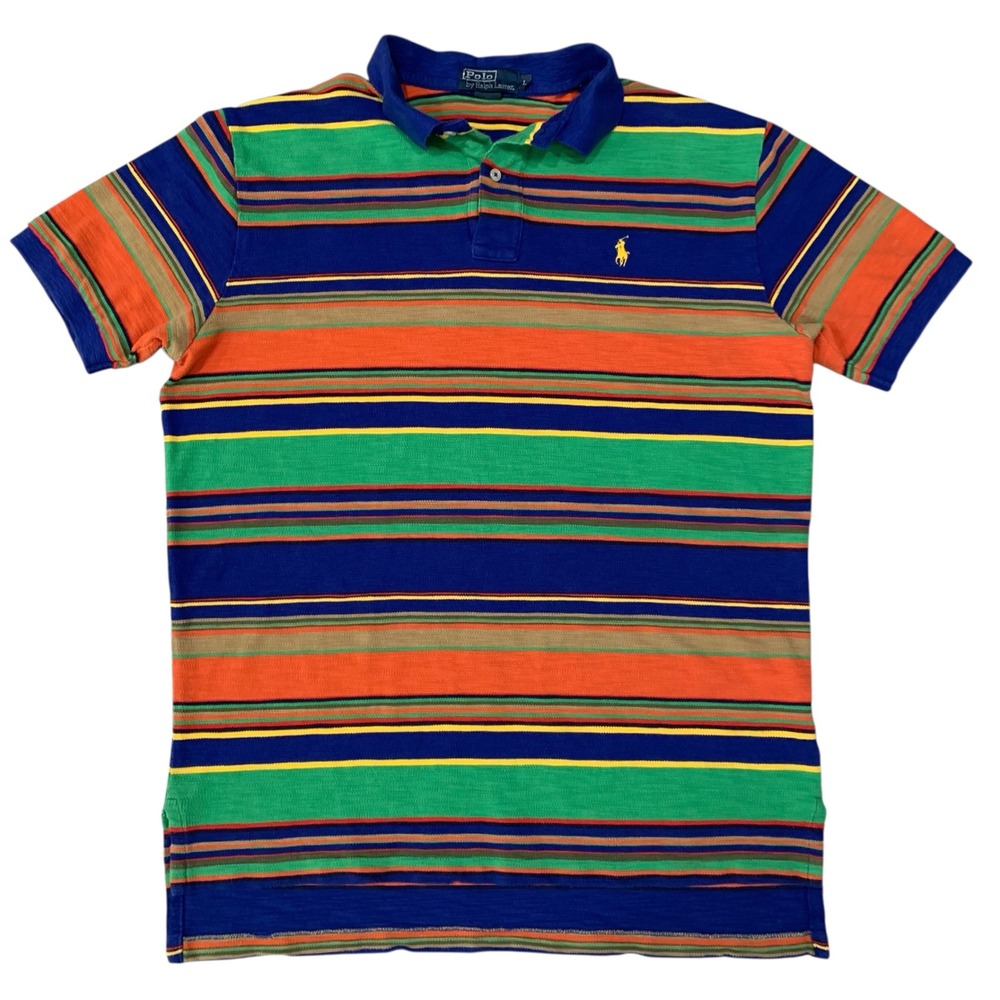 Vintage 90s Y2K Polo Ralph Lauren Striped Mesh Polo Shirt Men's Large